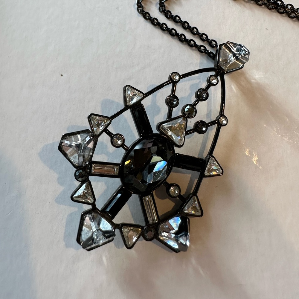 Swarovski Crystal large black pendant necklace with long chain